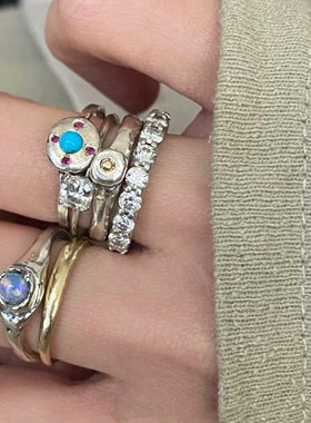 韩国小众设计mars25太阳花欧泊石戒指手作复古高级简约宝石指环