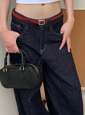 精细简约高级感银色金属扣腰带红色皮革皮带休闲百搭日常配饰带女