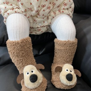 婴儿地板袜冬季男女童宝宝a类防滑保暖长筒袜子卡通加厚室内鞋袜