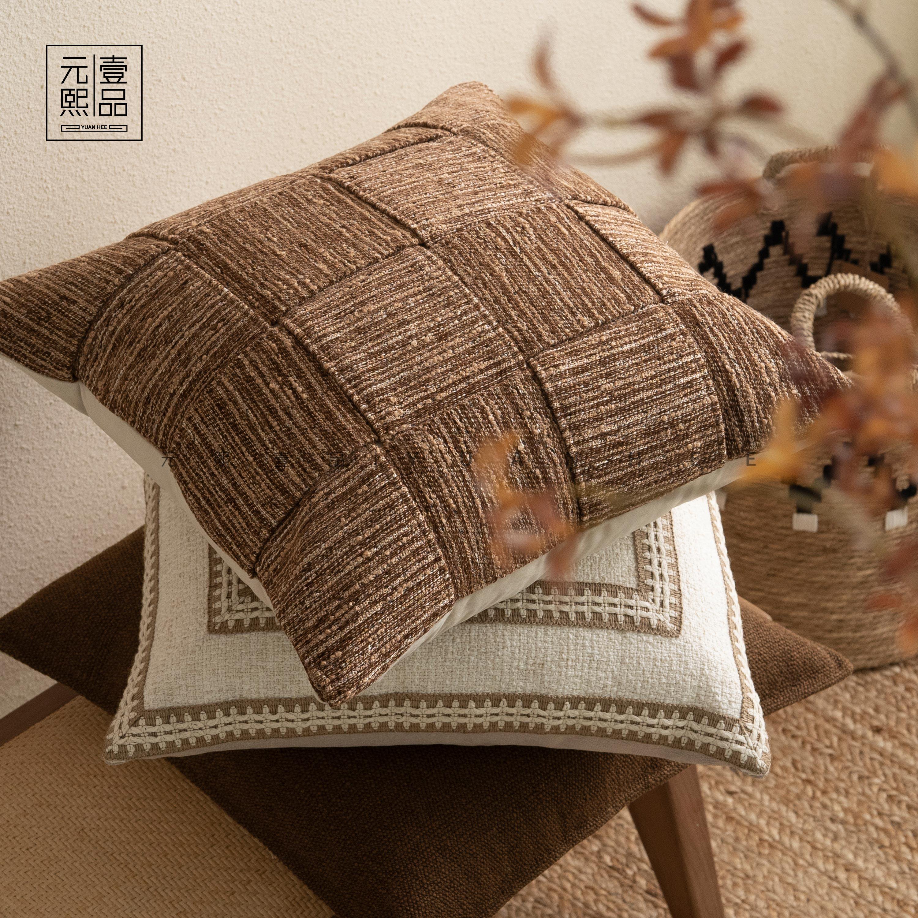 【侘寂中古风】咖色展厅沙发抱枕软装拼接靠枕样板间酒店床头靠垫图片