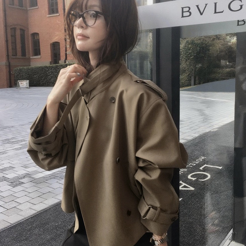 Y.JIA 伊嘉-女主设计感英伦风立领双排扣夹克短外套风衣YS6-1397图片