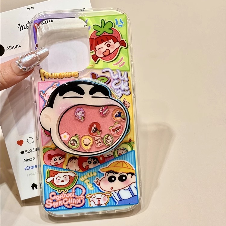 夏日水果卡通动漫蜡笔小新摇摇乐磁吸支架适用苹果16promax手机壳iphone15新款14pro女款13pm硅胶防摔保护套