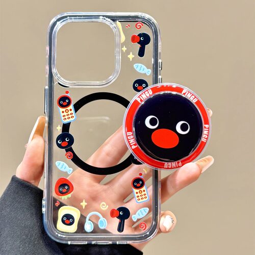 可爱围边油画草莓头套企鹅磁吸支架适用苹果16promax手机壳iphone15新款14pro女款12可爱13pm全包保护壳