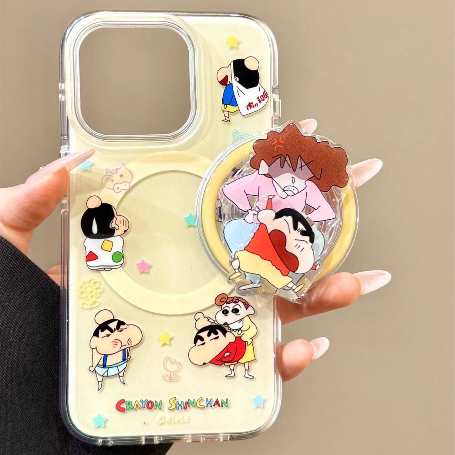 趣味动漫可爱挨揍小新磁吸支架适用苹果16promax手机壳iphone15新款14pro女款13pm全包保护壳