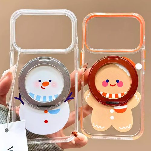 简约可爱雪人姜饼人磁吸支架适用苹果17promax手机壳iphone16新款15pro女款14pm全包保护壳