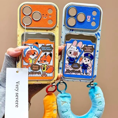 卡通可爱Q版朱迪尼克卡包腕带适用苹果17promax手机壳iphone16新款15pro女款14pm全包保护壳