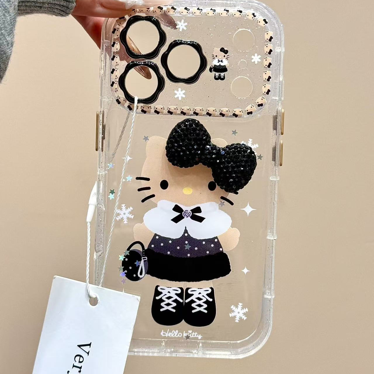 小香风细闪黑裙猫咪立体蝴蝶结适用苹果17promax手机壳iphone16新款15pro女款14pm全包保护壳