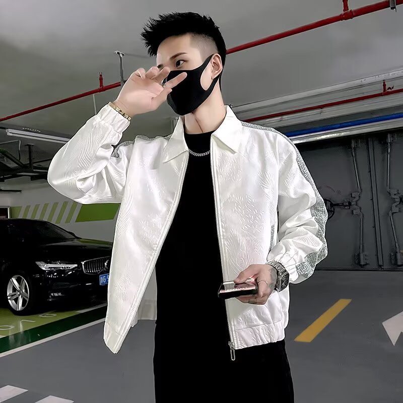 男士高级感外套春秋季潮牌男装上衣2025新款潮流休闲痞帅白色夹克