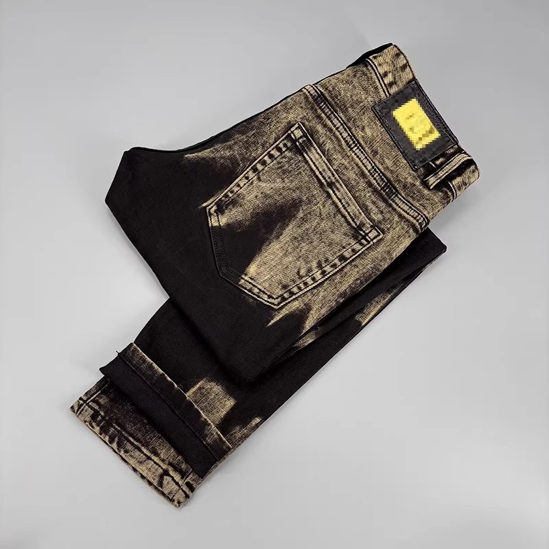 高级感轻奢九分男士牛仔裤黑色秋冬新款个性水洗修身小脚休闲裤子