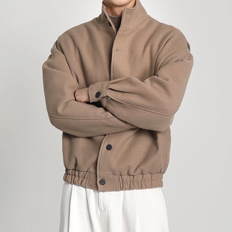 高级感保暖短款毛呢夹克男韩版宽松加厚工装立领外套痞帅呢子上衣