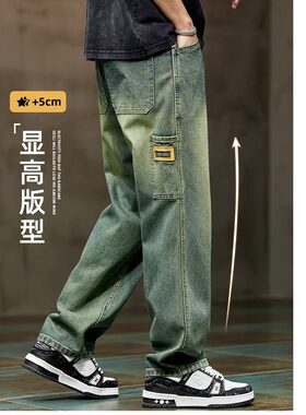 秋冬季阔腿牛仔裤男士2024新款美式复古宽松潮牌休闲直筒裤子冬季