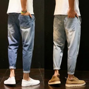 休闲胖人潮牌春夏百搭小个子9分 男九分锥形牛仔裤 男士 宽松短裤