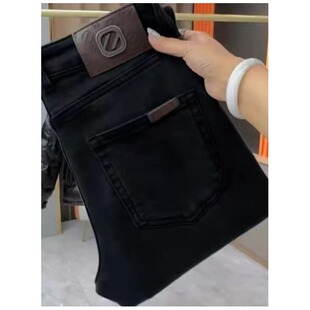 高端黑色牛仔裤男款韩版修身显瘦小脚裤潮流休闲弹力百搭小黑裤子