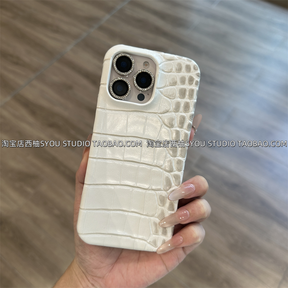 头层牛皮 适用苹果16Promax手机壳iPhone15Pro保护套喜马拉雅真皮鳄鱼纹新款轻奢高级感气质女款防摔外壳