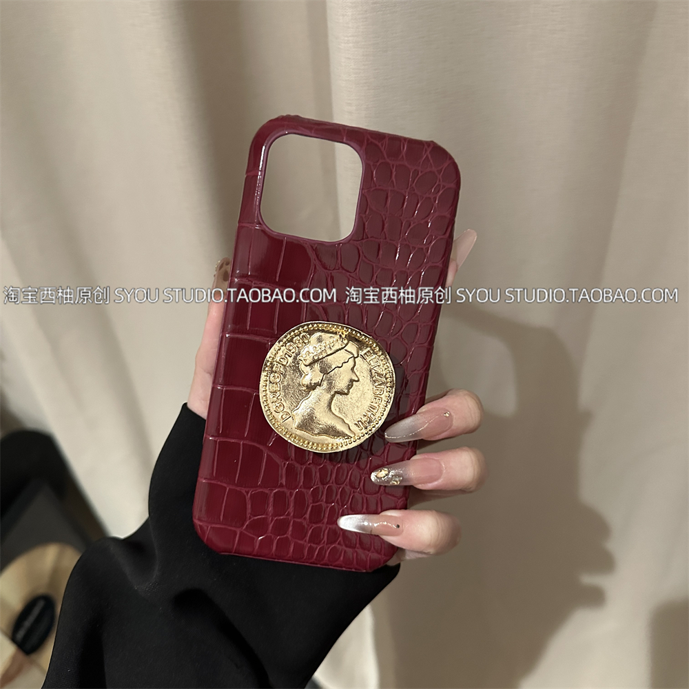 适用苹果16Promax手机壳iPhone15保护套14高级感安哥拉红鳄鱼纹壳金属支架新款小众设计轻奢气质女款防摔外壳