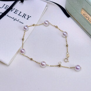 日本akoya海水天然珍珠18K金满天星手链脚链近正圆强光女淡水