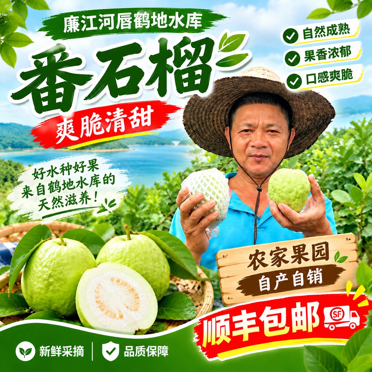 广东廉江江白心芭乐番石榴10年老树自然清甜现摘现发新鲜珍珠芭乐