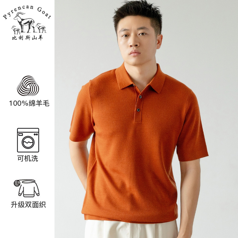 -美丽诺钻石纯羊毛-可机洗秋冬男士纯色翻领短袖羊毛衫针织POLO衫