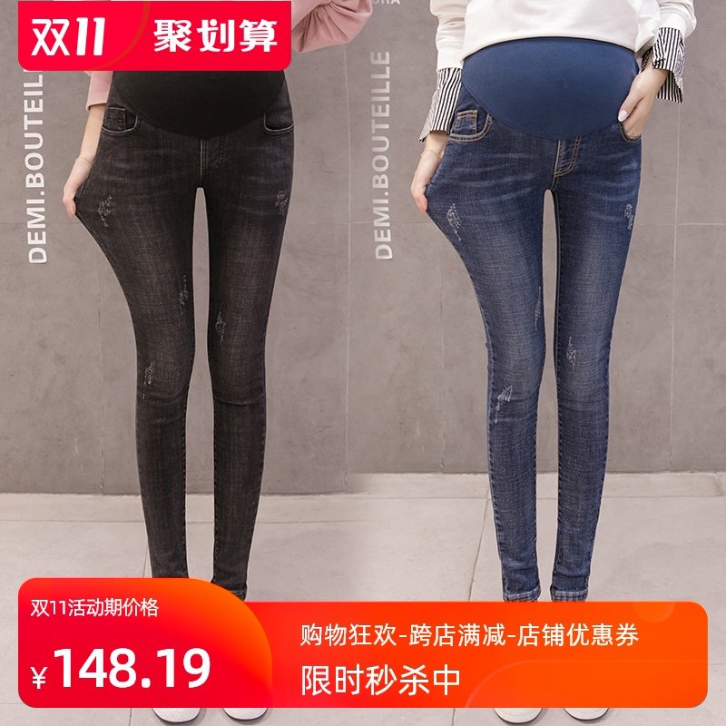 。2020裤子孕妇装款春秋新款时尚外穿潮妈牛仔孕妇打底裤孕妇装装