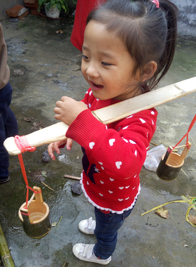 幼儿园小学儿童扁担水桶创意玩具竹简定制竹水筒益智