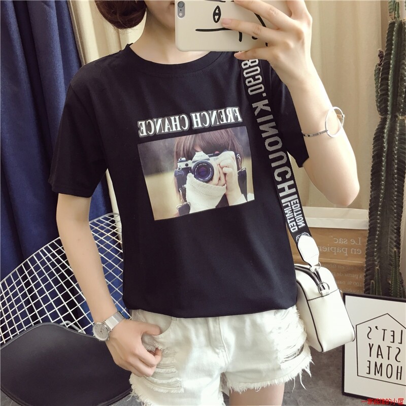 流百搭时尚2019新款女装韩版宽松圆领相机百搭短袖T恤女学生上衣|ruв категории Женская одежда, футболка - от Buy2taobao.com для оказания профессиональной услуги покупки агента Taobao
