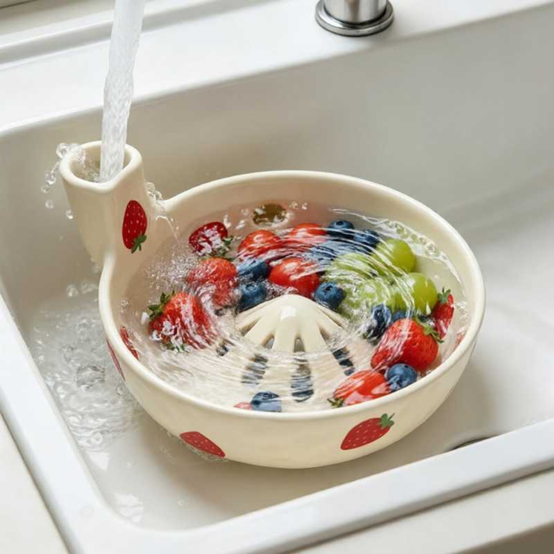 新品The Berry Swirl Bowl自动水流旋转陶瓷碗家用浆果沥水碗
