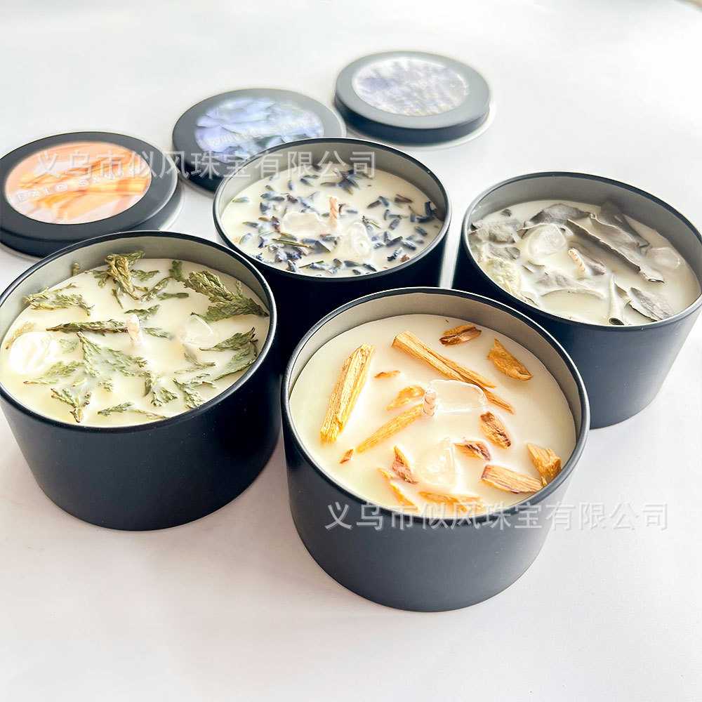 天然白鼠尾草秘鲁圣木美国雪松大豆蜡烛手作水晶香薰蜡烛净化空间