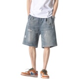 模特图K264磨破水洗牛仔短裤P85，男装牛仔裤，新杭派391(FUSEEHO 391)