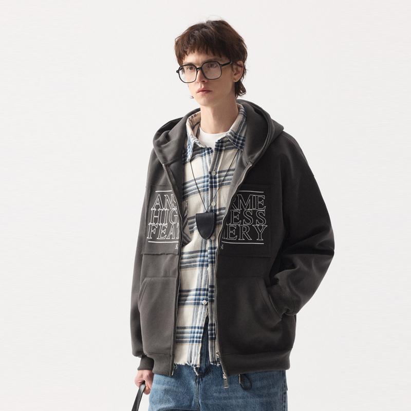 ANSWERME贴布印花连帽开衫W462P125,男装卫衣,新杭派391(FUSEEHO 391)