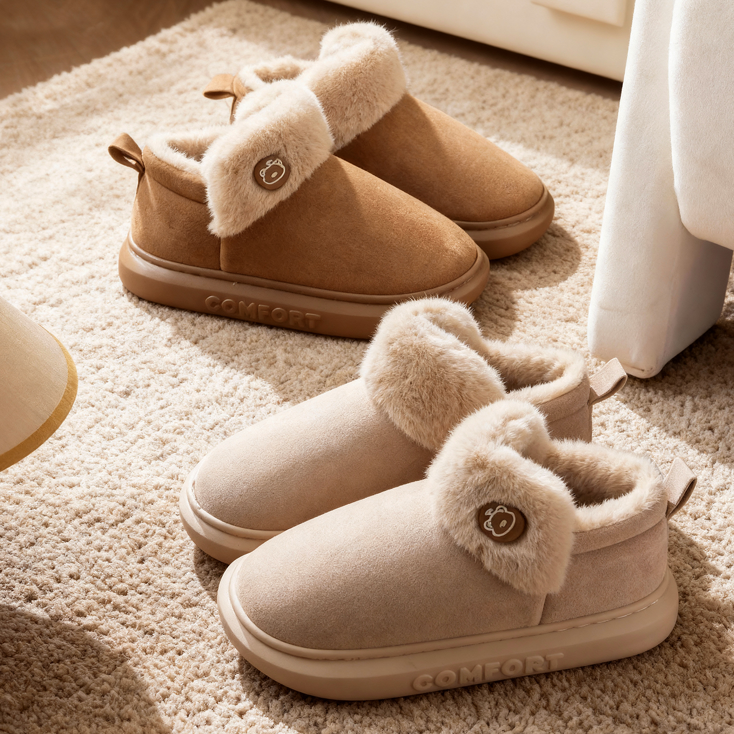 厚底雪地靴棉拖鞋女士加绒保暖