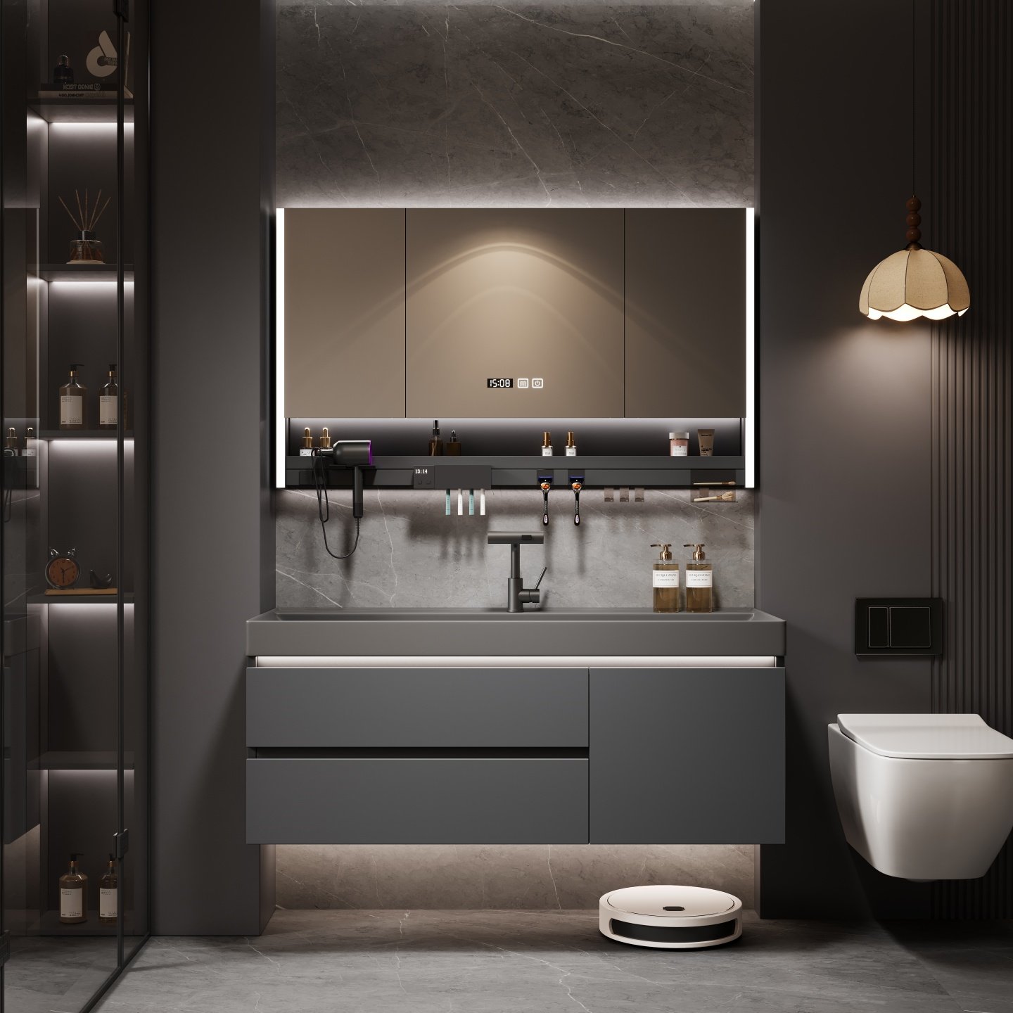 2026新款浴室柜鎏金石一体盆洗漱台轻奢风卫生间洗脸洗手池卫浴柜