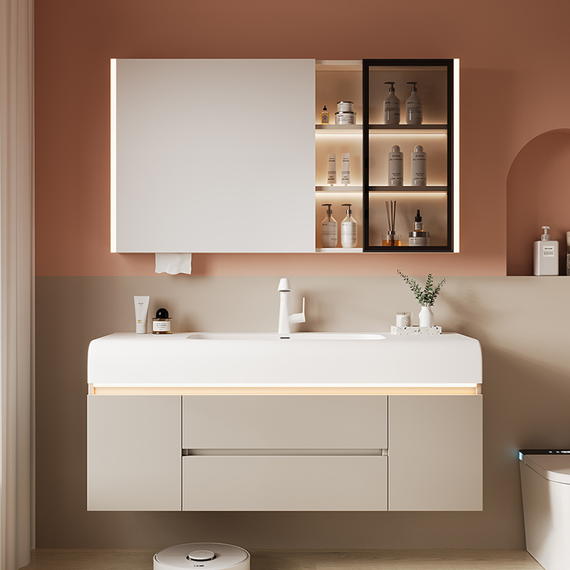 包安装奶油风质保五年浴室柜