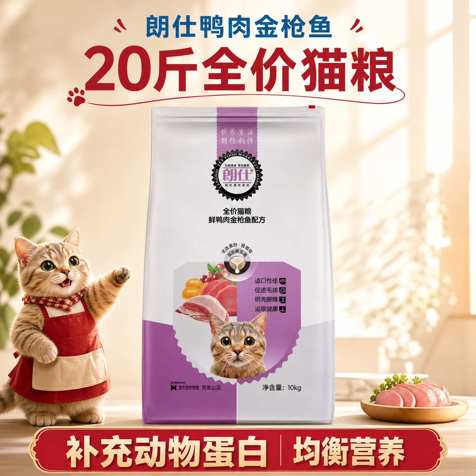 营养鸭肉鱼肉味通用型猫粮朗仕图片