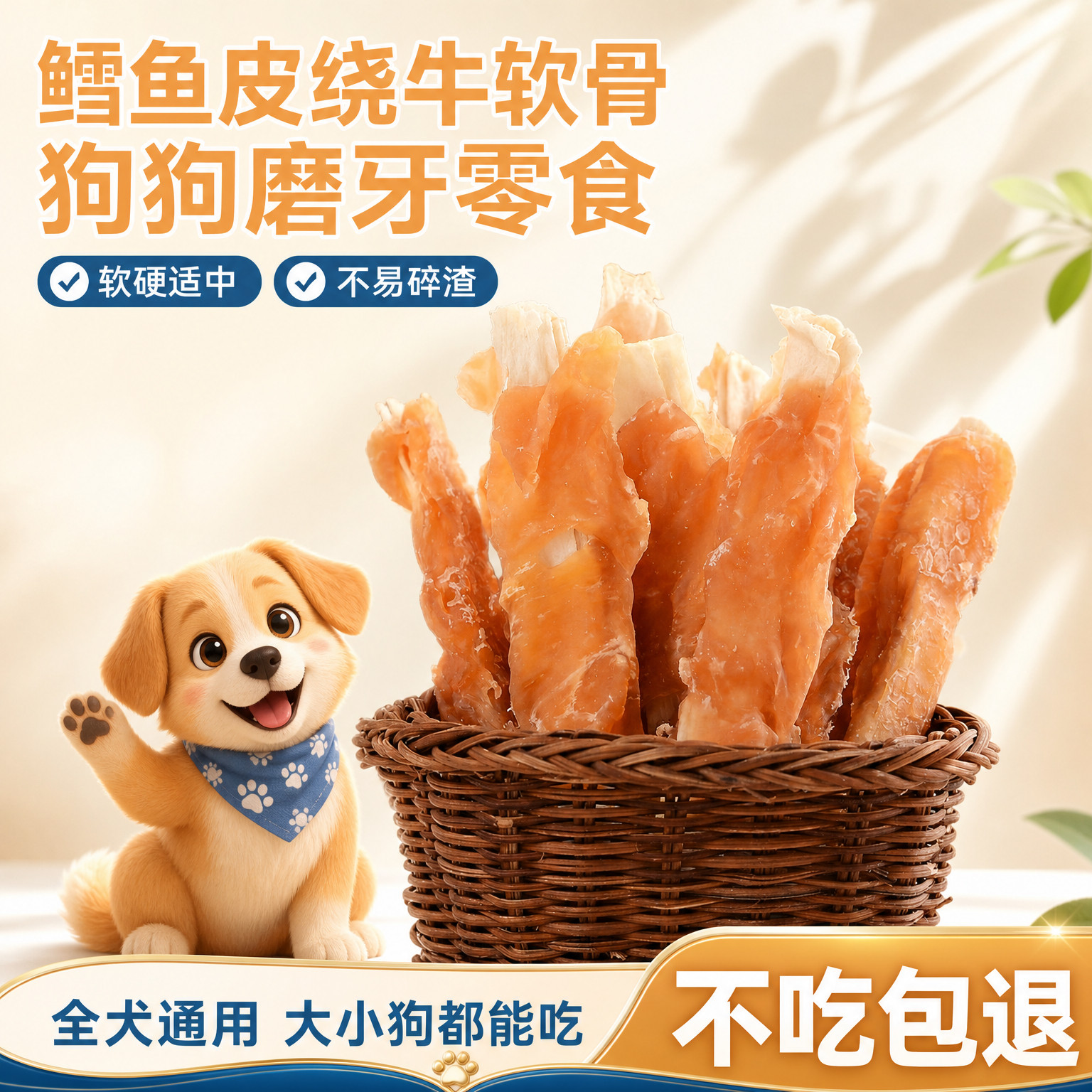 康贝儿狗狗零食鳕鱼皮绕鸡肉金毛泰迪正品营养包邮训练奖励宠物粮