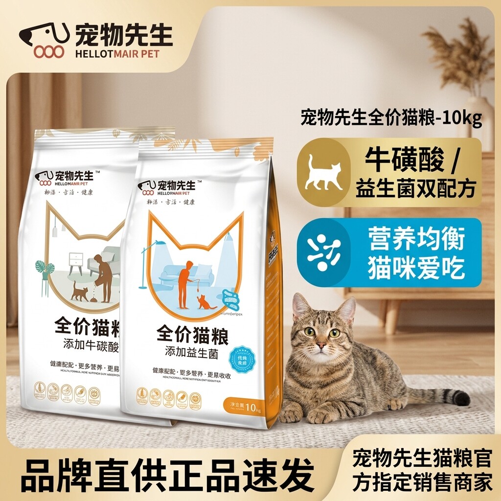 宠物先生10kg全价猫粮益生菌