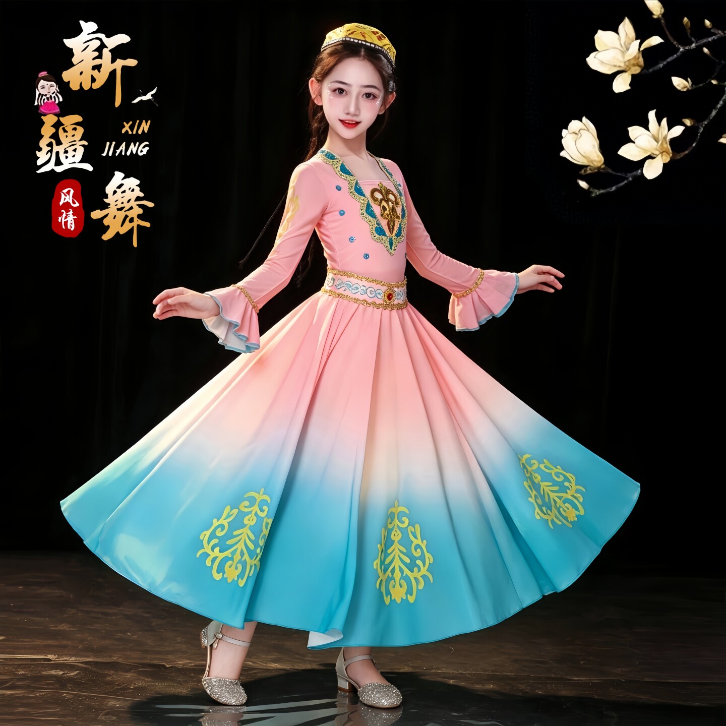 新疆维族女童手鼓舞演出服图片