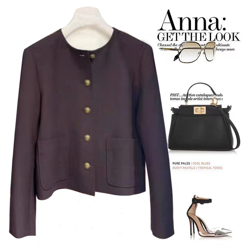 狂美酒红色2025早秋新款圆领纯色单排扣显瘦气质西装小个子短外套