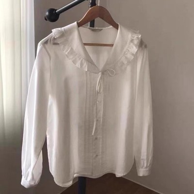 清仓 清仓  清仓 长袖棉麻娃娃领衬衫白色衬衫
