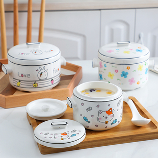 隔水炖盅可爱陶瓷小汤盅带盖双盖双耳炖罐家用燕窝蒸蛋专用炖碗