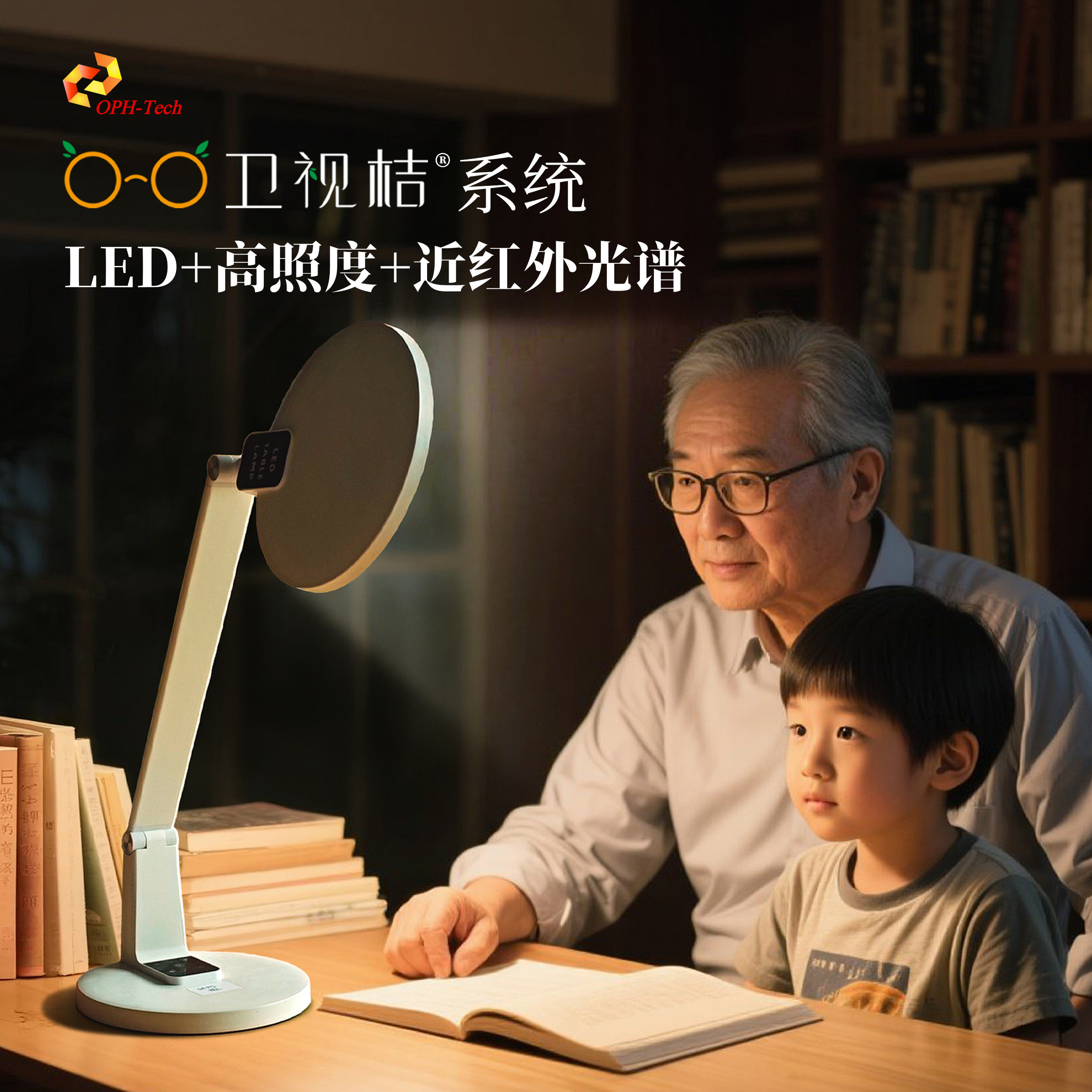 卫视桔系统高照度近红外光全光谱LED中老年儿童读书写字护眼台灯