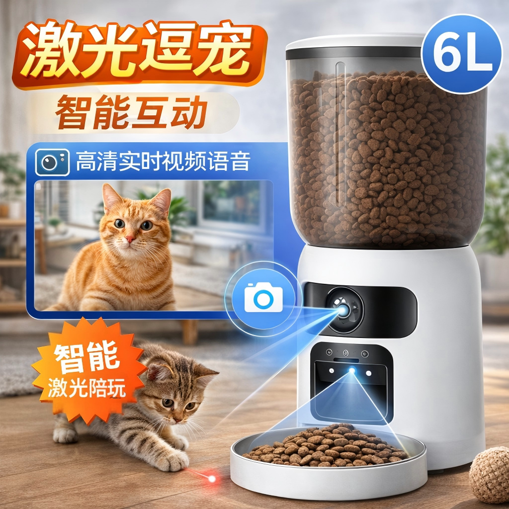 高端智能自动喂食器宠物投食机激光远程定时定量视频喂食机高品质