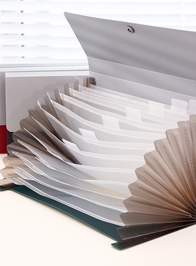 得力5562按扣票据文件袋票据夹收纳包12格风琴包多层票据盒