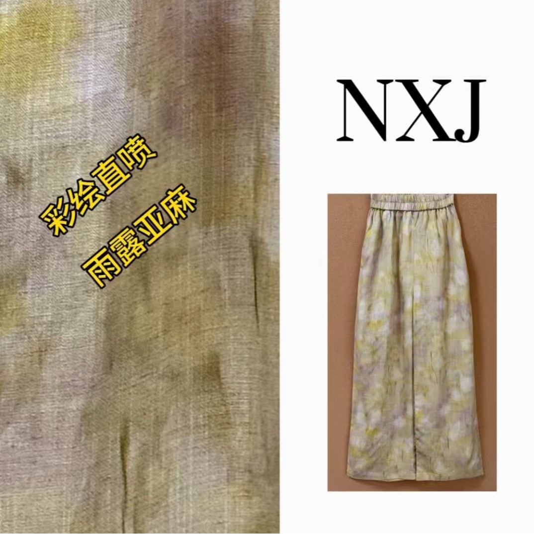 【黄莺】微胖大码 彩绘花纹雨露亚麻直筒九分裤女   260661