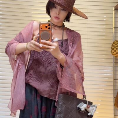 NXJ 【山野梅子】微胖大码 刺绣钉珠老钱麻料吊带 260389