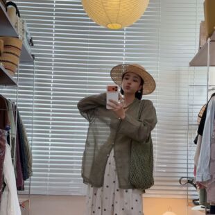 NXJ【青绿晚棠】微胖大码 彩色砂洗麻料宽松大版衬衫女 260677