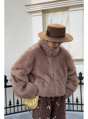 【妈妈的外套】微胖大码 欧货宽松大版高领毛毛外套 251136