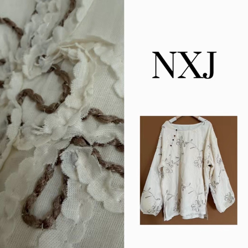 NXJ【正宫娘娘】微胖大码 立体绣花串珠宽松大阪衬衫女260319