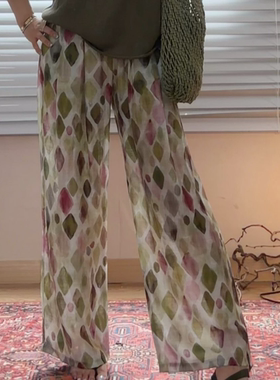 NXJ【竹蜻蜓】微胖大码 复古花纹宽松大版阔腿裤长裤女  260698