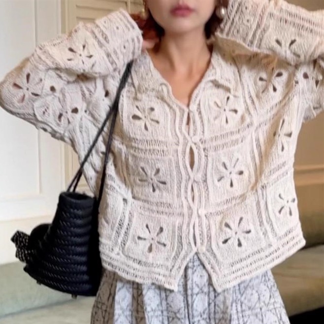 NXJ【熔岩】微胖大码 小众设计 洞洞钩花宽松上衣 250856