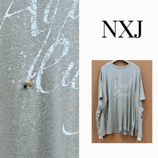 T恤女 NXJ 拼蕾丝钉珠字母麻料针织长袖 微胖大码 260313 白羊座